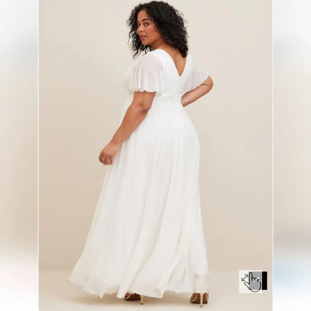 Torrid white Maxi mesh empire waist wedding gown with beaded waistband - Picture 4 of 17